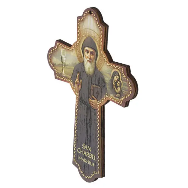 Crucifix Saint Charbel Makhlouf vintage 15x11 cm