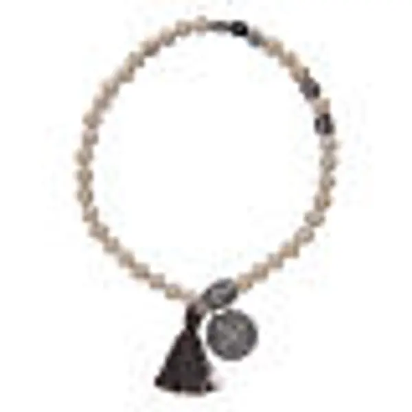 Bracelet médaille St Benoît avec grains fossil