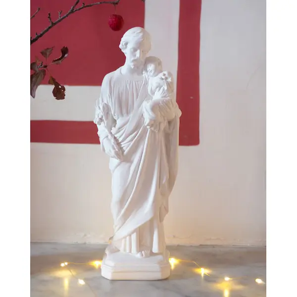 Statue Saint Joseph au lys et Enfant Jésus - 31 cm