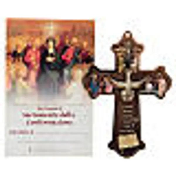 Croix Confirmation impression sur bois avec diplôme Saint-Esprit et Dons
