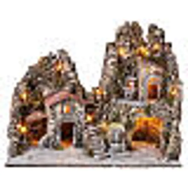 Bourgade illuminée avec escalier 50x60x35 cm crèche napolitaine 8 cm