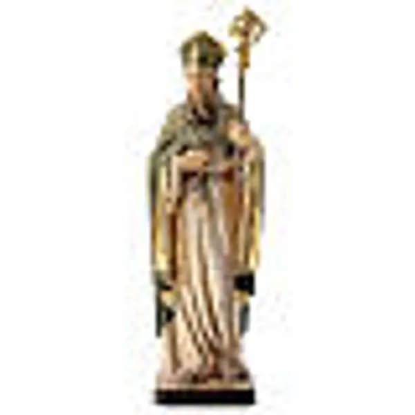 Statue de Saint Patrick en bois peint trèfle et manteau vert
