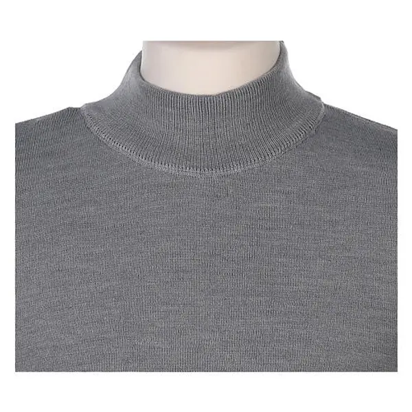 Pull gris perle col haut soeur jersey simple 50% laine mérinos 50% acrylique In Primis