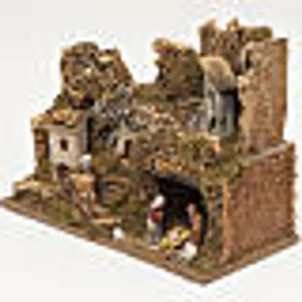 Bourg avec grotte crèche et moulin 28x42x18 cm
