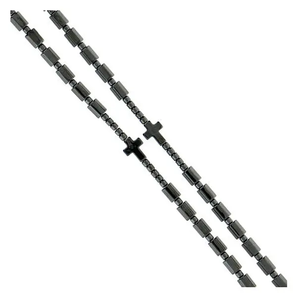 Chapelet argent 925 hématite noire prismes cylindriques 6 mm croix Médaille Miraculeuse