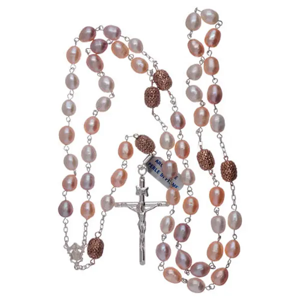 Chapelet argent 925 perles eau douce 7 mm ovales pater rosés 7 mm