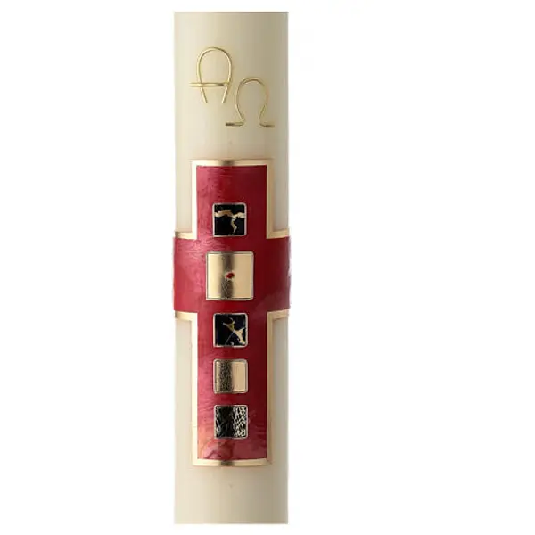 Cierge pascal moderne croix rouge avec carrés 80x8 cm