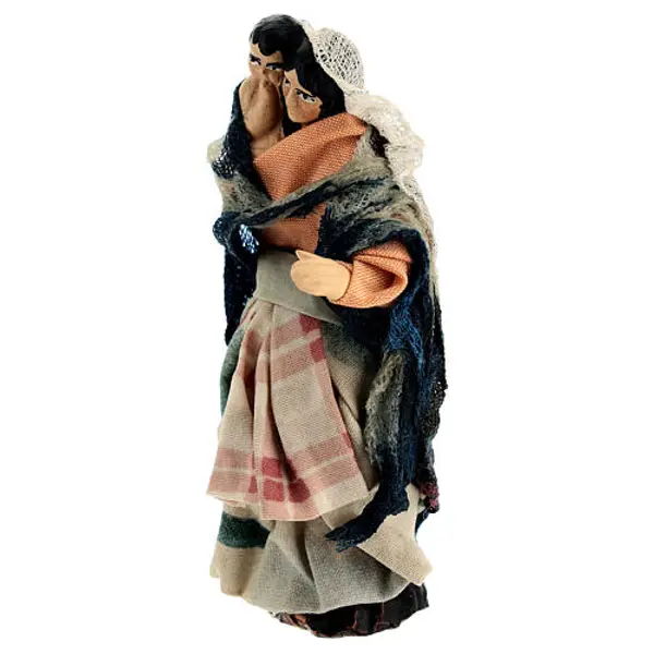 Femme avec enfant à bras pour crèche napolitaine terre cuite 10 cm