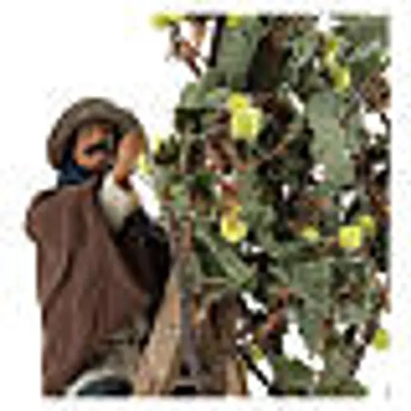 Homme sur échelle avec arbre 14 cm mouvement crèche Naples