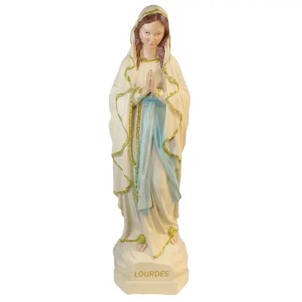 Statue de Notre Dame de Lourdes en résine imitation bois et paillettes 60 cm