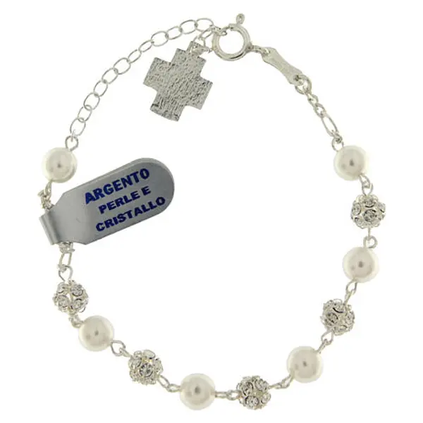 Bracelet dizainier argent 925 strass blanc perles