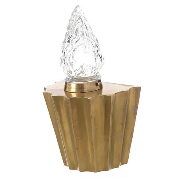 Lanterne avec flamme pour cimetière plissé laiton bronzé