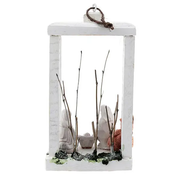 Lanterne bois Nativité 8 cm terre cuite Deruta blanche 23x15x10 cm