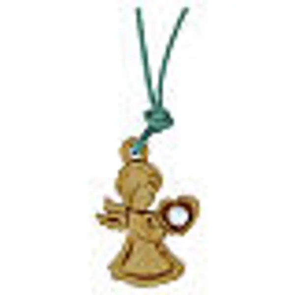 Pendentif ange gardien Monastère des Clarisses en bois d'olivier avec corde verte et strass décoratif 3x2 cm