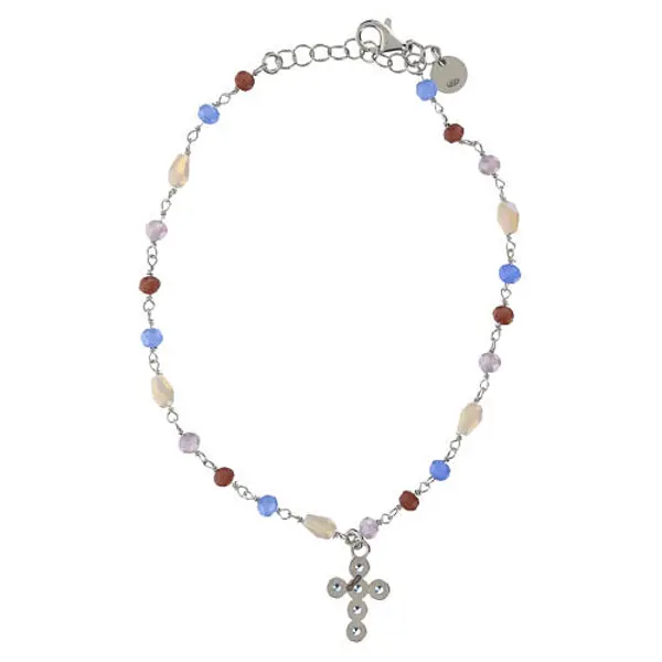 Bracelet croix zircons bleu clair argent 925 Benedictus