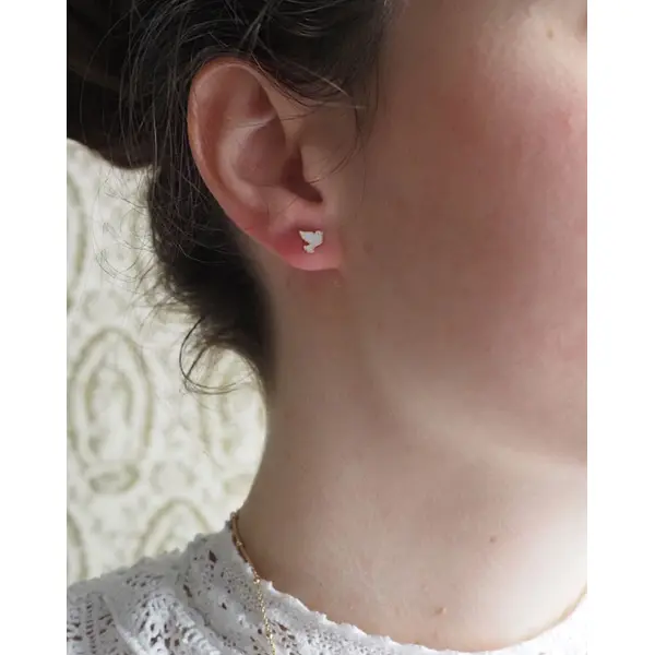 Puces d'oreilles colombes | Or 18 carats et émail