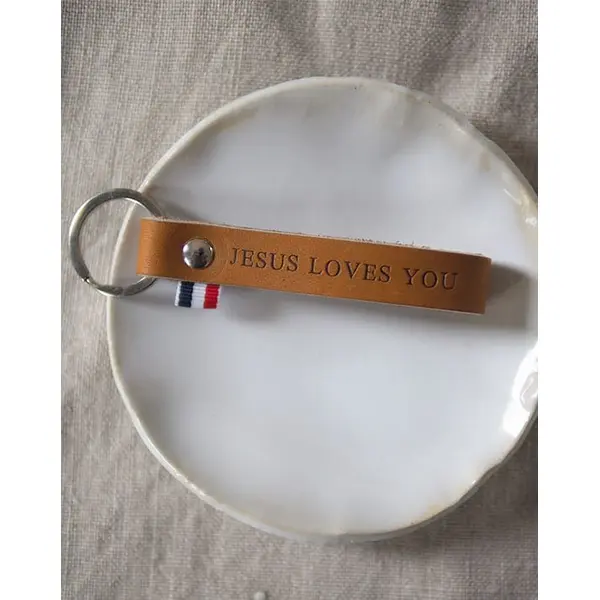 Porte-clé en cuir "Jesus Loves You"