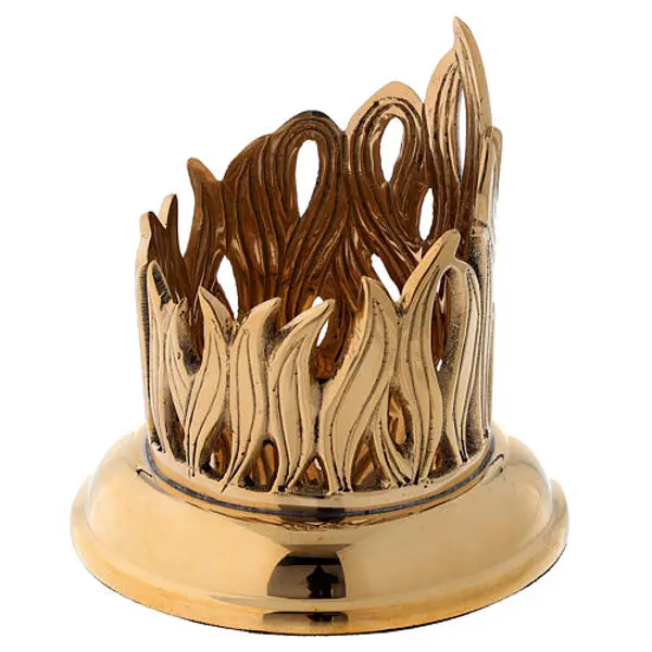 Porte-bougie dessin flammes gravées laiton doré diam. 6 cm