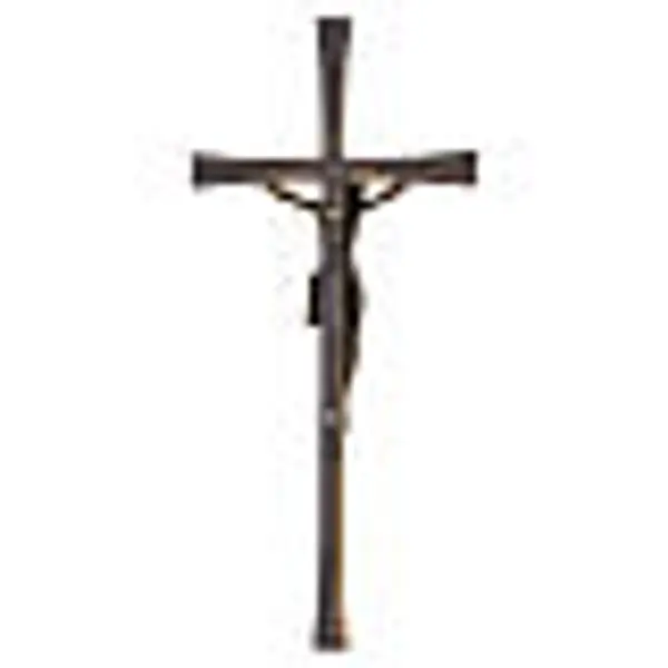 Crucifix mural rainuré effet bronze pour extérieur