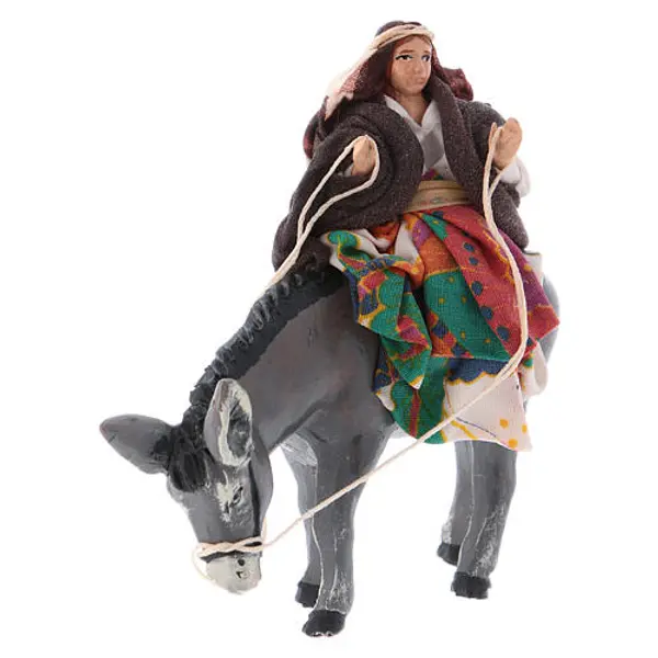 Santon crèche Napolitaine 8 cm femme sur ânon