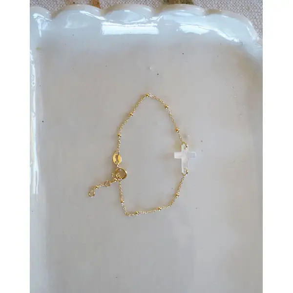 Bracelet Croix nacre Gloria - Plaqué Or