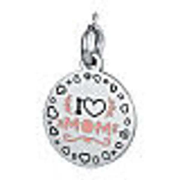 Breloque Maman "I Love Mom" acier hypoallergénique inscription rose