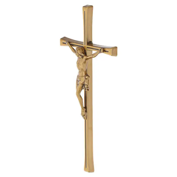 Crucifix mural rainuré effet bronze pour extérieur