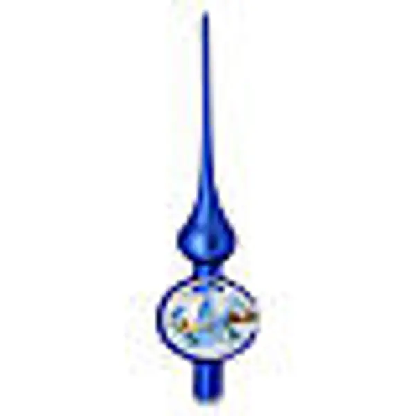 Cimier sapin bleu électrique village enneigé verre soufflé 35 cm