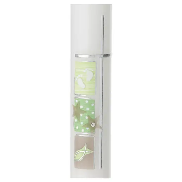 Cierge pour Baptême carrés verts et croix 400x40 mm