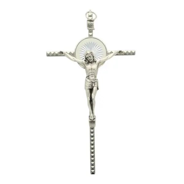 Crucifix in silver plated metal 17 cm