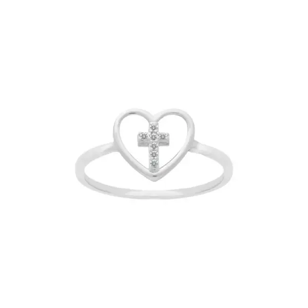 Bague en argent d'une Croix dans un coeur