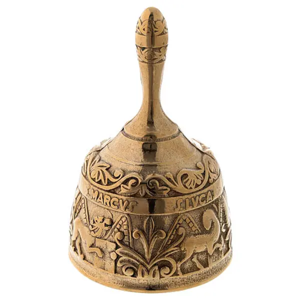 Clochette liturgique quatre évangélistes laiton doré