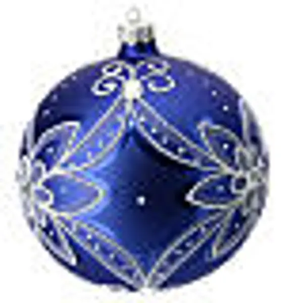 Boule de Noël bleue fleur blanche 120 mm verre soufflé