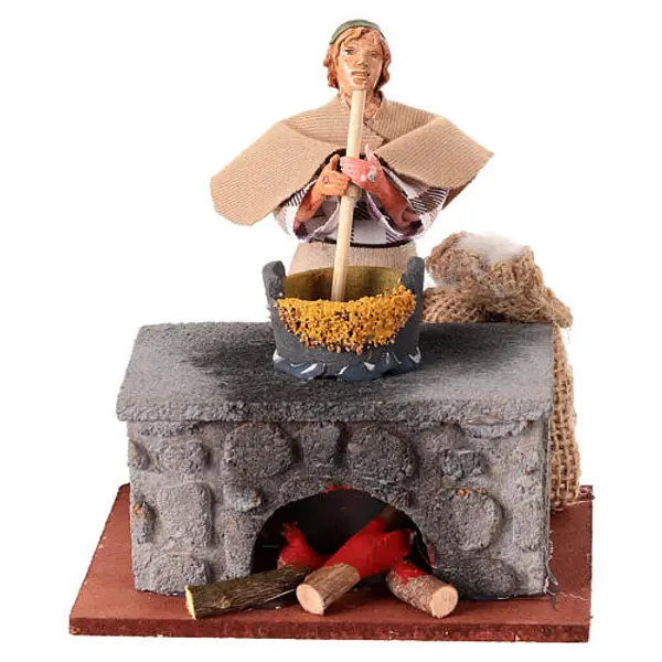 Femme préparant la polenta mouvement pour crèche 12 cm