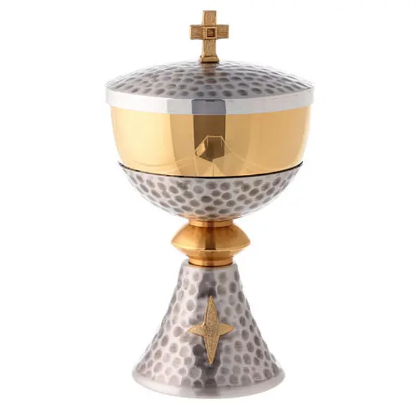 Calice ciboire martelés croix base bicolore