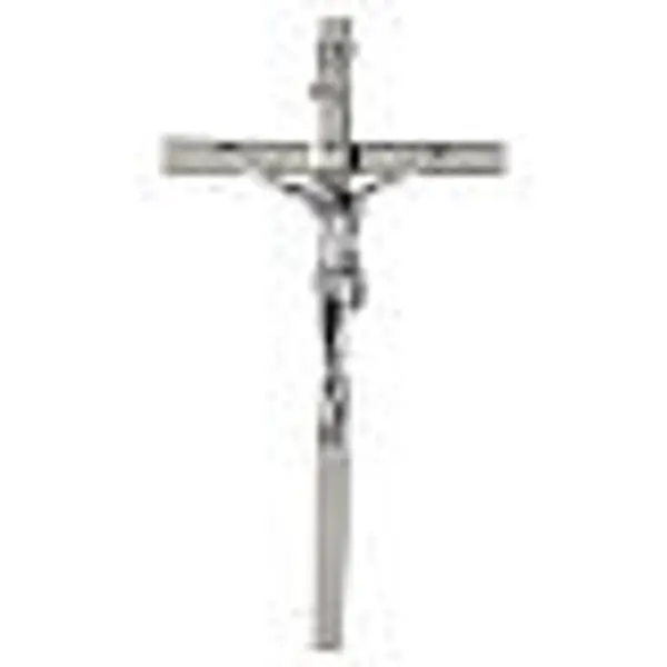 Croix murale 30x15 cm en métal poli avec corps en zamak argenté