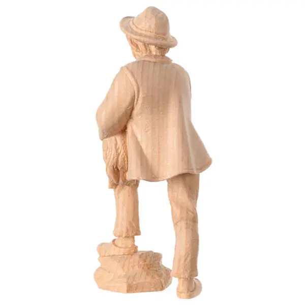 Berger avec agneau crèche de montagne 12 cm en pin cembro