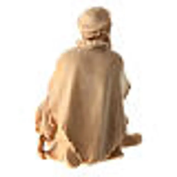 Berger agenouillé avec mouton statue crèche de montagne pin cembro bois naturel 10 cm