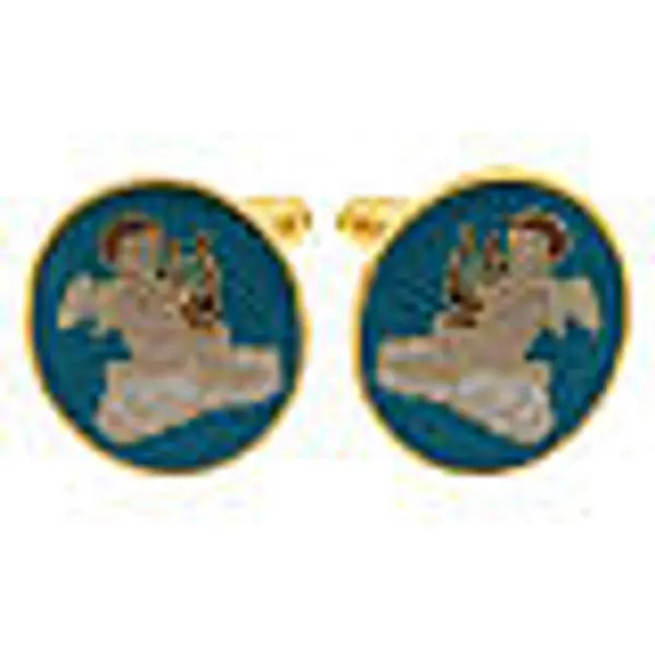 Boutons de manchettes ange musicien fond bleu marine laiton doré