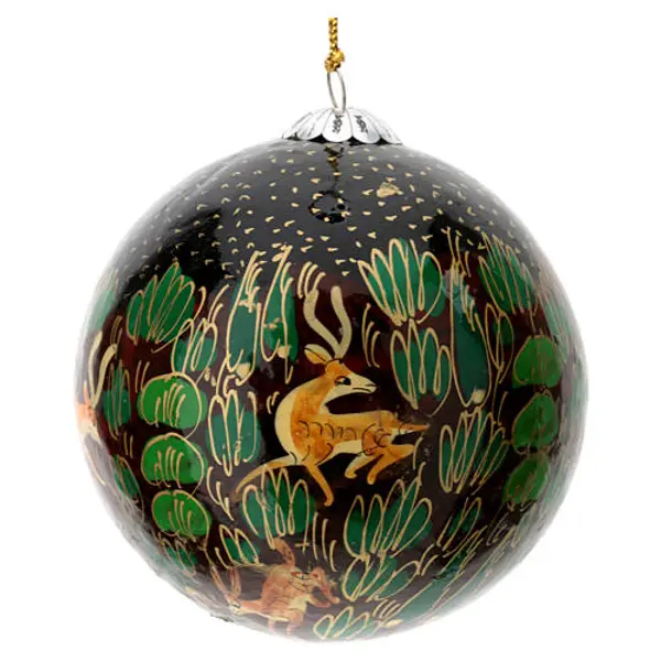Boule noire sapin Noël papier mâché avec animaux 80 mm