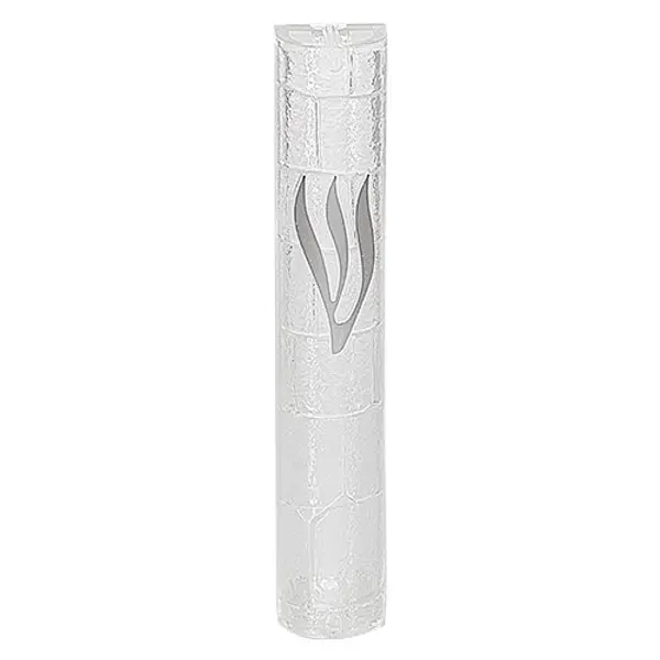 Étui à mezouzah en plastique transparent avec motif du Mur occidental et tibia argenté
