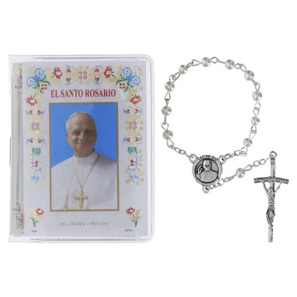Livret « Le Saint Rosaire » Pape Léon XIV avec chapelet en verre, ESPAGNOL