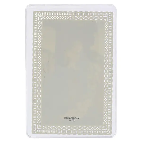 Image pieuse Nativité avec adoration en extérieur 12x7 cm bord effet dentelle