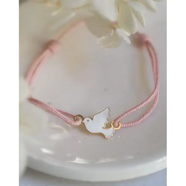 Bracelet colombe émaillée sur cordon | Or 18 carats