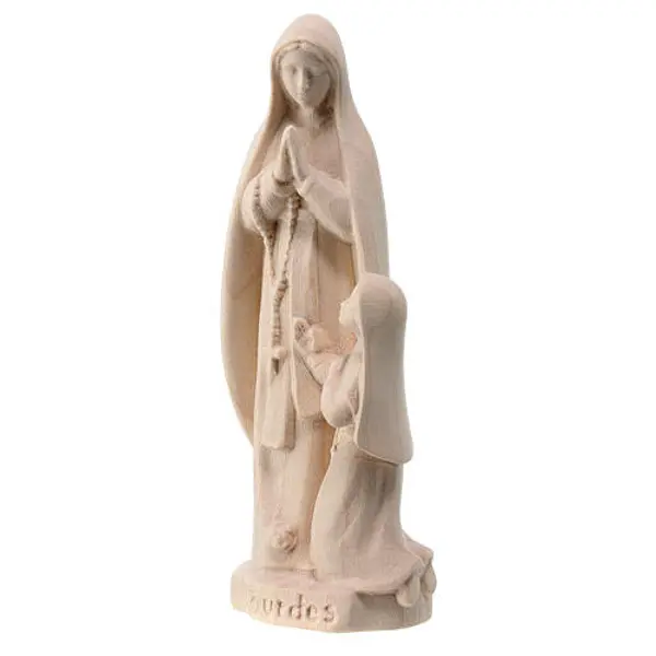 Notre-Dame de Lourdes avec Bernadette en bois naturel d'érable Val Gardena