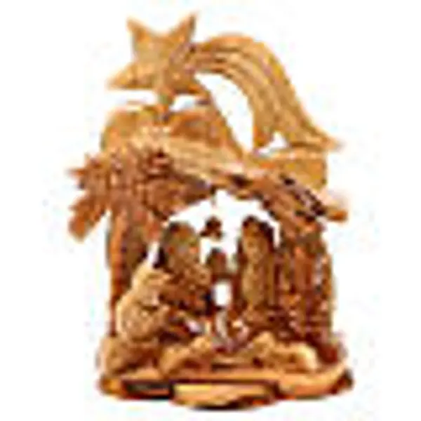 Cabane avec crèche olivier de Bethléem avec nativité et église 15x10x10 cm