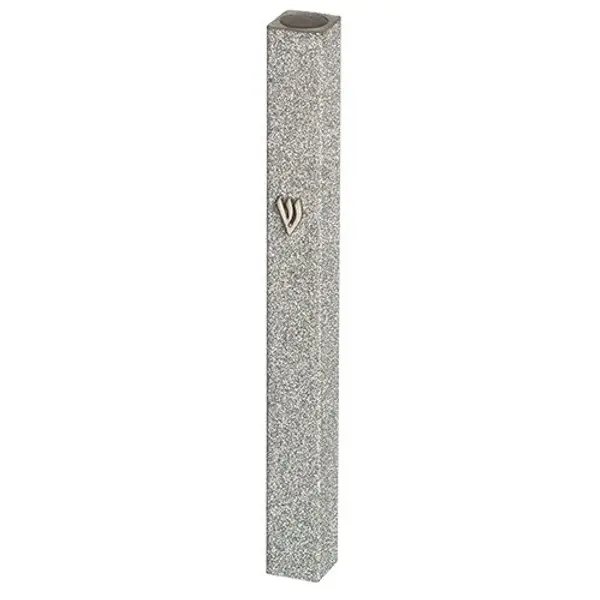 Étui à mezouzah en aluminium argenté scintillant avec jonc argenté - Choix de longueurs