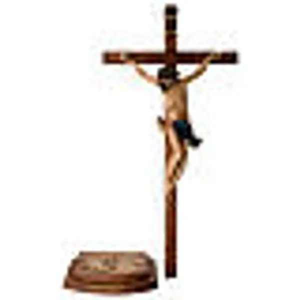 Crucifix à poser bois Ancien Or croix sculptée 42cm