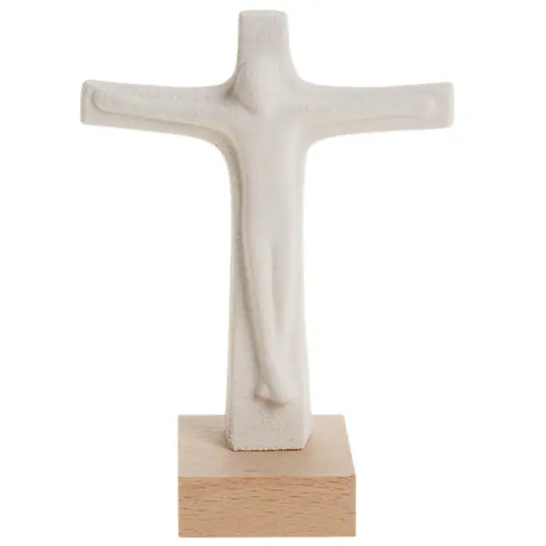 Crucifix pour table argile blanche cm 11