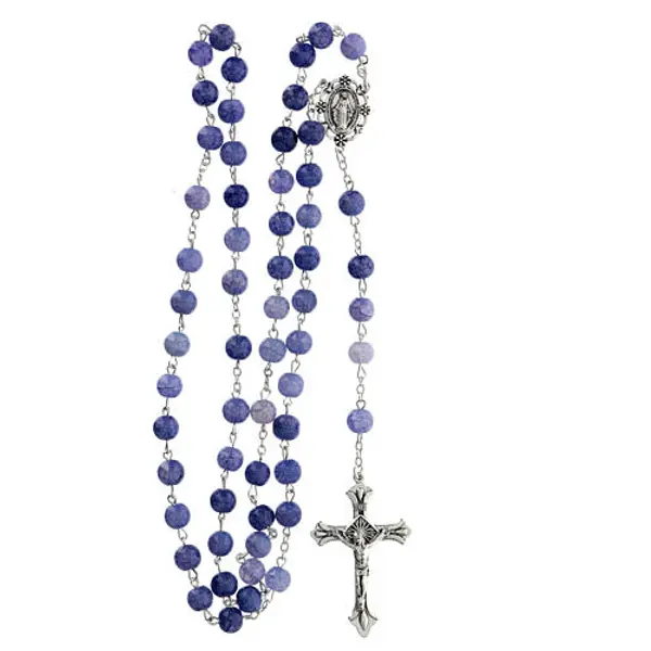 Chapelet grains verre bleu foncé 8 mm